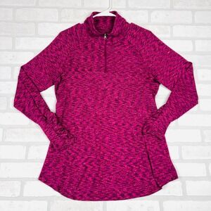 Columbia Womens XL Magenta Space Dye Quarter Zip Pullover Ruched Sleeve Top